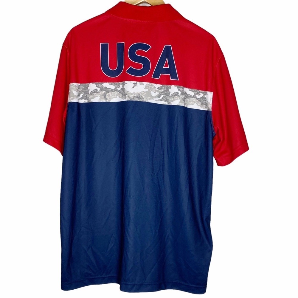 Walter Hagen 11 Majors USA Polo Shirt Red Blue Camo Golf Short Sleeve Size XL